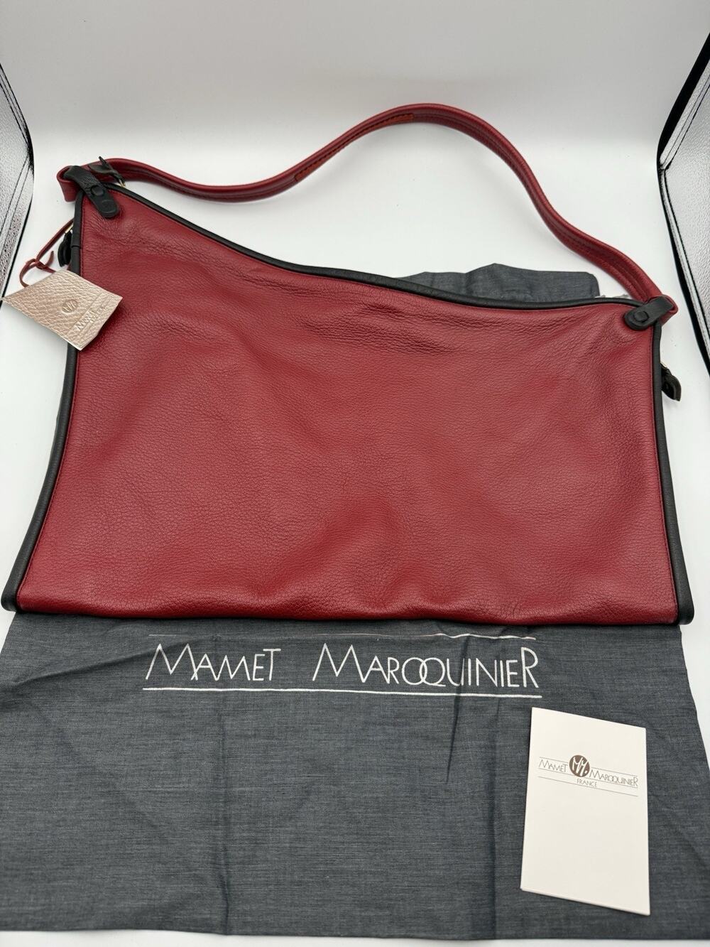 Mamet Maroquinier France Luxury Red & Black Leather Shoulder Bag Hobo